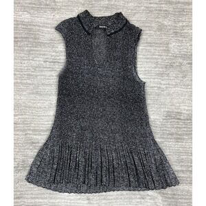 DKNY Top Women 6 Black White Pleated Peplum Sleeveless V-Neck Textured Knit Chic